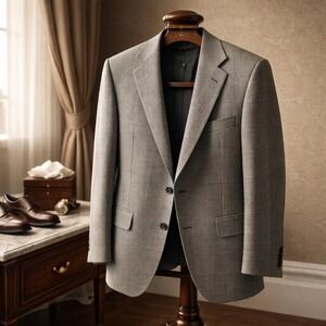 Corneliani Blazer Sport‎ Coat Wool Silk Houndstooth Saks Fifth 54R Brown Black